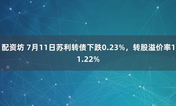 配资坊 7月11日苏利转债下跌0.23%，转股溢价率11.22%